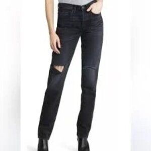 Edwin “CAI” Ripped Straight Leg Jeans in Manic Black Button Fly Size 26 NWT